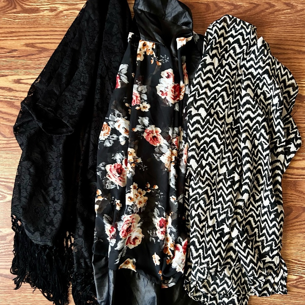 Elegant Black Floral and Chevron Shrug Trio